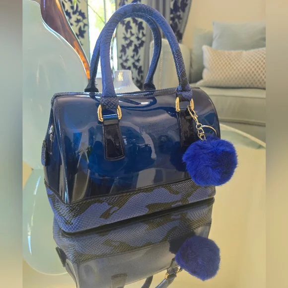 Furla Candy Bag Limited Edition, Blue And Black Snakeskin Print. - Picture 1 of 14